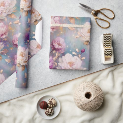 Feminine Pink and Gold Floral Wrapping Paper