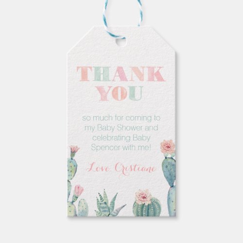 Feminine Pink And Green Prickly Pear Shower Party Gift Tags