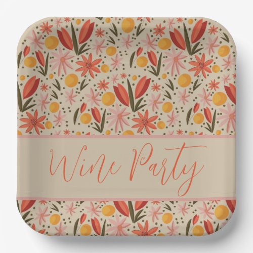 Feminine pink and orange floral paper plates