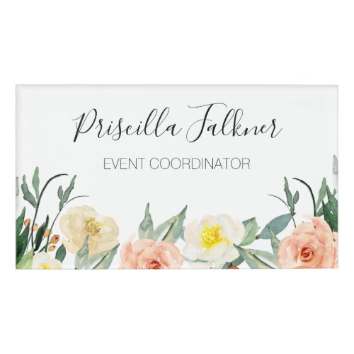 Feminine Pink and Peach Watercolor Flowers Name Tag