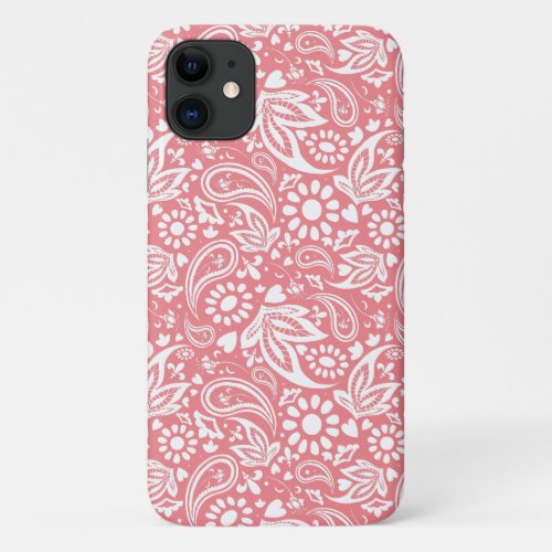 Feminine Pink and White Boho Paisley Patterned iPhone 11 Case