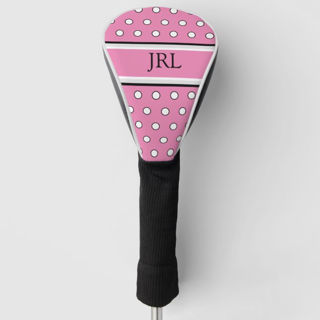 Feminine Pink and White Polka Dot Golf Head Cover (Front)