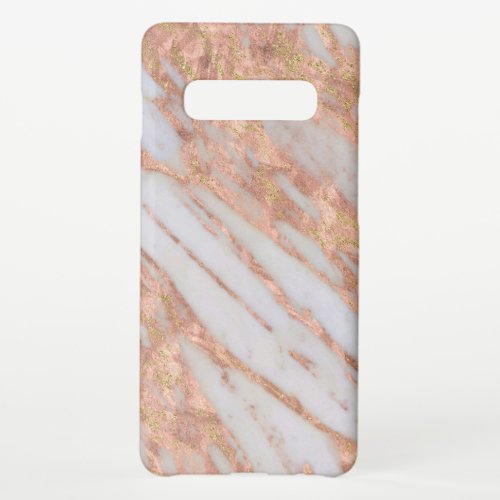 Feminine Pink and White Striated Marble Pattern Samsung Galaxy S10 Case