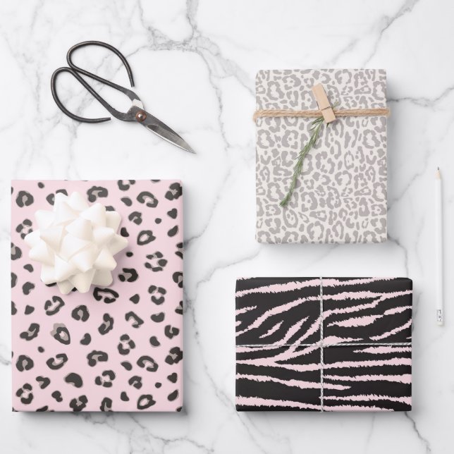 Feminine Pink Animal Print   Wrapping Paper Sheets (Front)