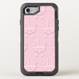 Feminine PInk Baby Carriage Pattern OtterBox Defender iPhone SE/8/7 Case