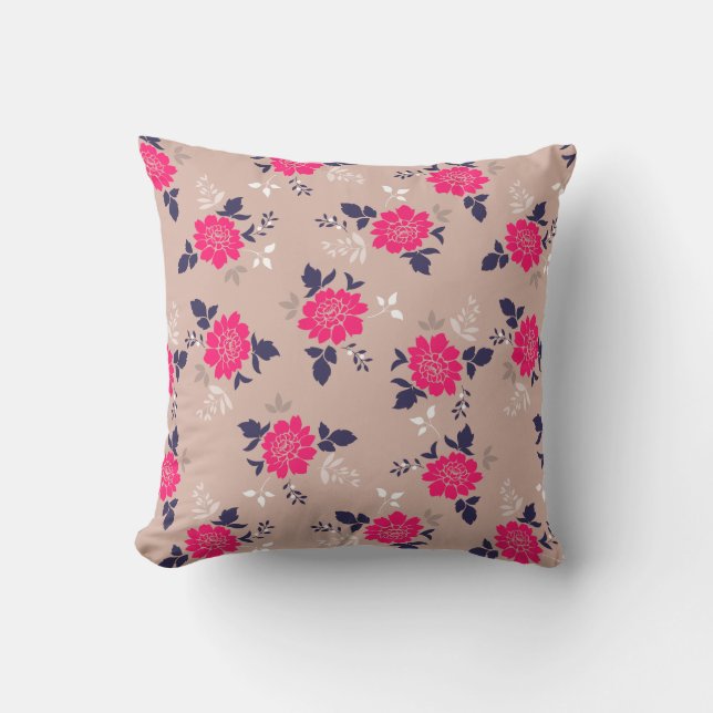 Feminine Pink Beige Floral Pattern Throw Pillow (Front)