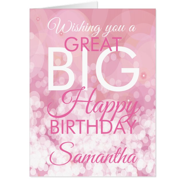 Feminine Pink Big Happy Birthday Girly Card (Front)