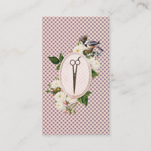 feminine pink birds floral scissors hairstylist business cards