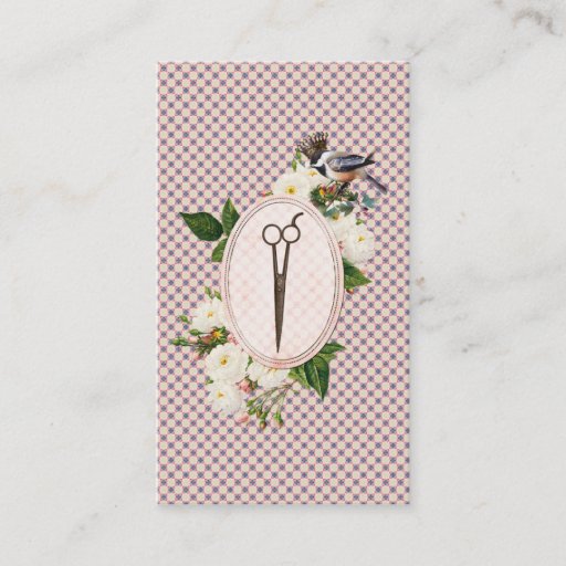 Customizable feminine pink birds floral scissors hairstylist business cards
