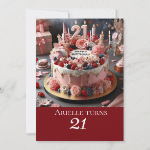 FEMININE PINK BIRTHDAY CAKE,  21st CELEBRATION Invitation