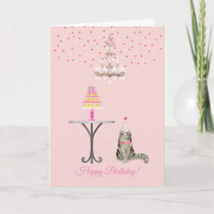 Feminine Pink Birthday Card from the Cat