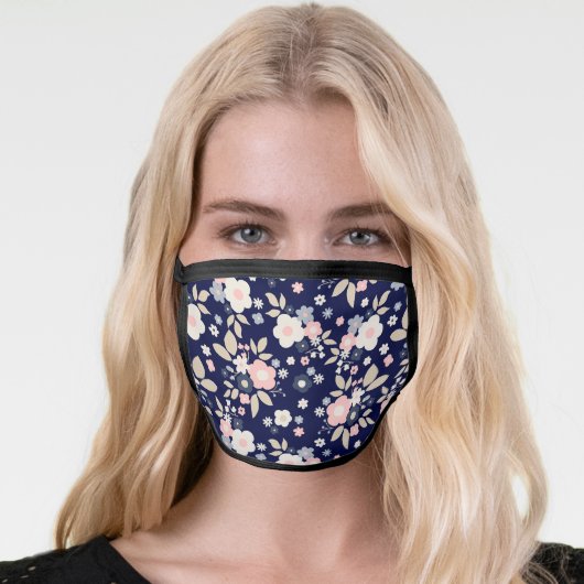 Feminine Pink Blue Botanical Floral Pattern Face Mask (Worn Her)