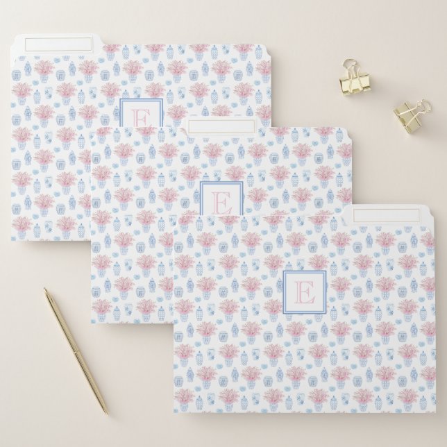 Feminine Pink Blue Watercolor Home School Office File Folder (Set)