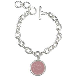 Feminine Pink Calligraphy Script Bridesmaid Name Bracelet