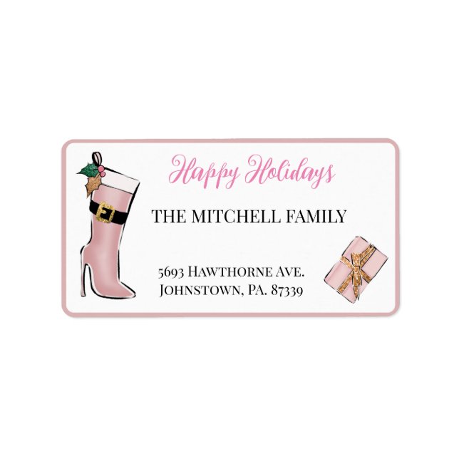 Feminine Pink Christmas Girly Style Address Label (Front)