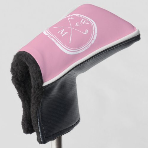 Feminine Pink Classic Monogram Initials Golf Head Cover