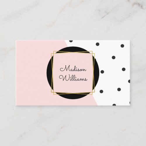 Feminine Pink Color Block and Polka Dots Pattern Business Card