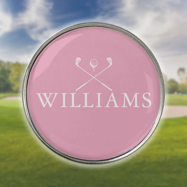 Feminine Pink Custom Name Golf Clubs Golf Ball Marker (Creator Uploaded)