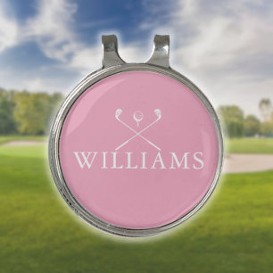 Feminine Pink Custom Name Golf Clubs Hat Clip