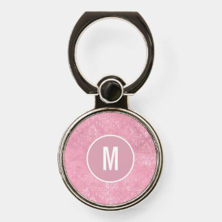 Feminine Pink Damask Floral Monogrammed Phone Ring Stand