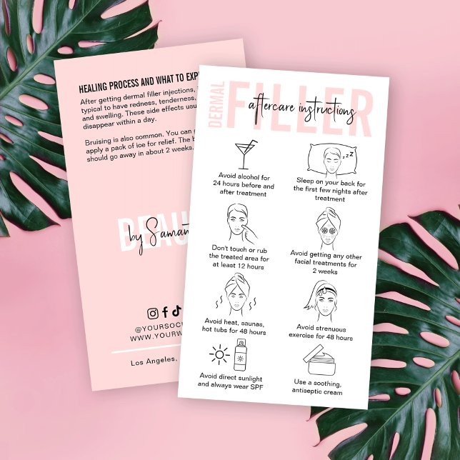 Feminine Pink Dermal Filler Aftercare Instructions Business Card