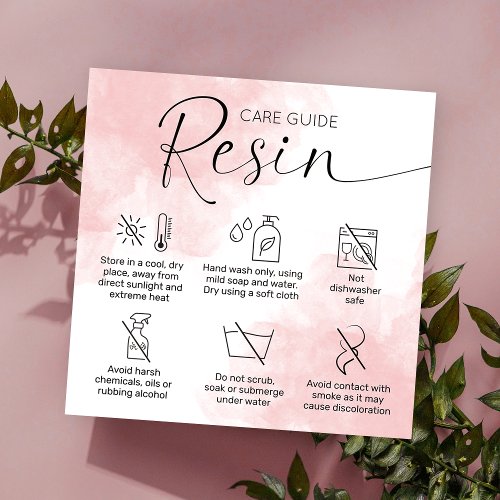 Feminine Pink Epoxy Resin Care Guide Thank You Square Business Card