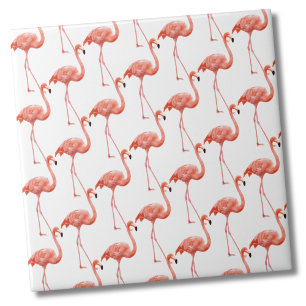 Feminine Pink Flamingo Pattern Ceramic Tile