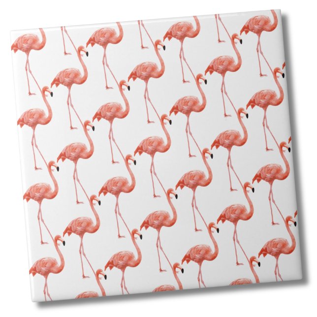 Feminine Pink Flamingo Pattern Ceramic Tile (Simple Modern Tropical Pink Flamingo Pattern Ceramic Tile)