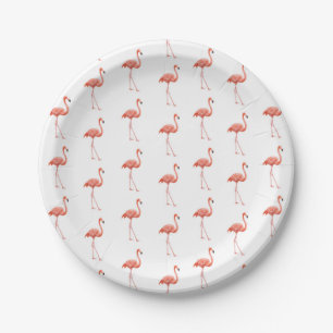 Feminine Pink Flamingo Pattern Paper Plates