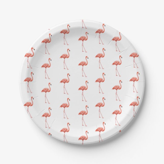 Feminine Pink Flamingo Pattern Paper Plates (Front)
