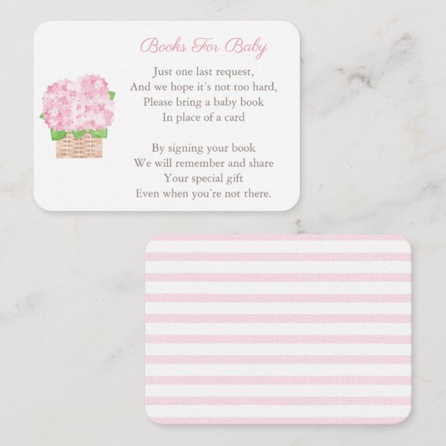 Feminine Pink Floral Baby Girl Shower Bring A Book Enclosure Card (Front/Back)