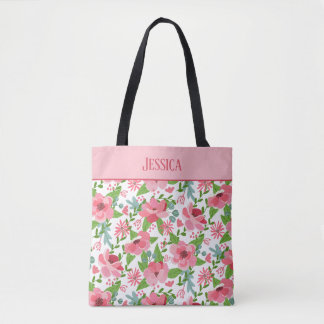 Feminine Pink Floral Pattern Tote Bag