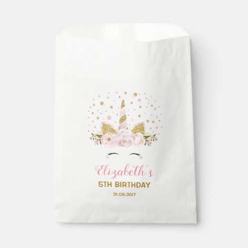 Feminine Pink Floral Unicorn Birthday Party Favor Bag