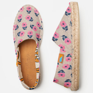 Feminine Pink Flowers On Beige Background Espadrilles