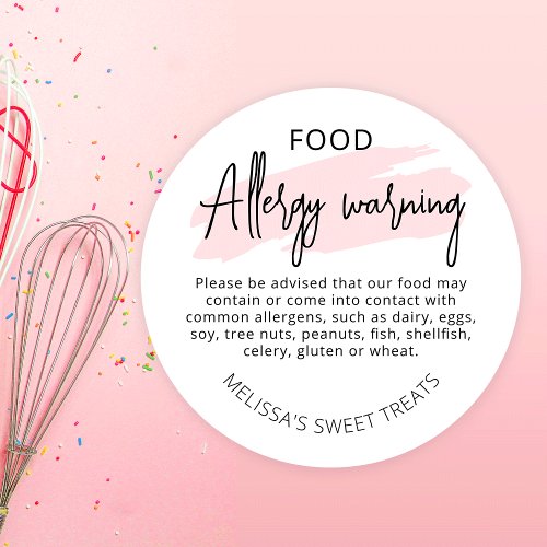 Feminine Pink Food Safety Allergens Alert Warning Classic Round Sticker