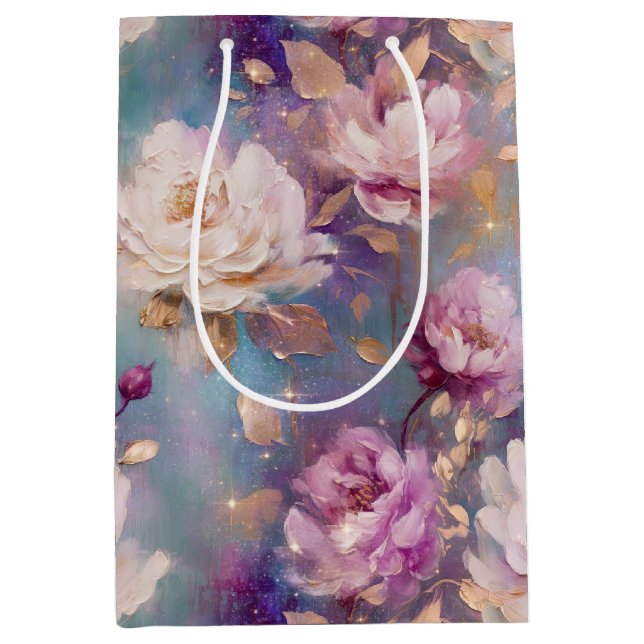 Feminine Pink Gold and White Floral Medium Gift Bag (Front)