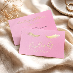 Feminine Pink & Gold Eyelash Extensions Lash Tech Foil Business Cards