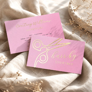Feminine Pink & Gold Foil Hair Salon Hairstylist Business Cards