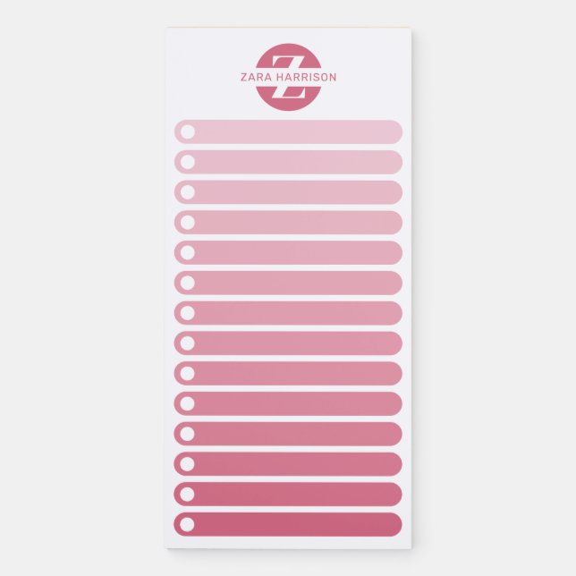 Feminine Pink Gradient Monogram To Do List Magnetic Notepad (Front)