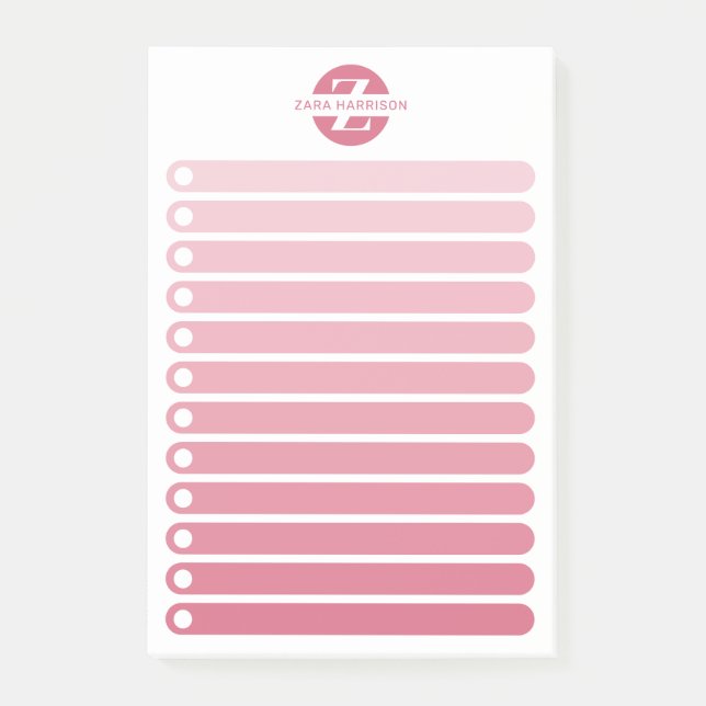 Feminine Pink Gradient Monogram To Do List Post-it Notes (Front)