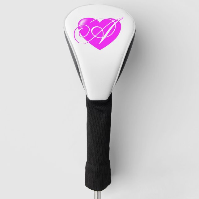 Feminine Pink Heart Custom Monogram Golf Head Cover (Front)