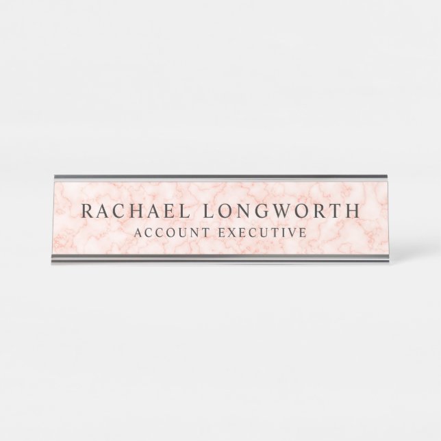 Feminine Pink Marble Pattern with Name and Title Desk Name Plate (Front)