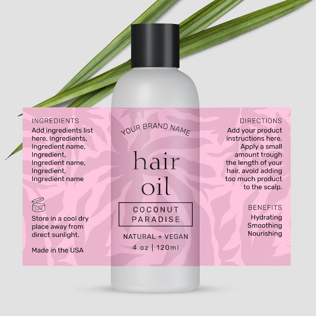 Feminine Pink Modern 4 OZ Cosmetic Bottle Label (Modern girly pink aesthetic cosmetic bottle wrap around label with fully editable text & colors)