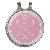 Feminine Pink Modern Monogram Initials Golf Hat Clip