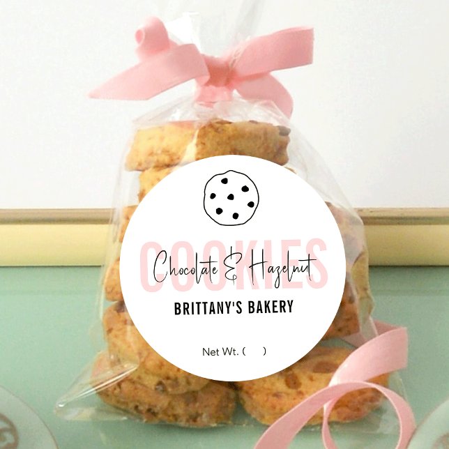 Feminine Pink Modern Script Cookies Flavor Name Classic Round Sticker (Creator Uploaded)