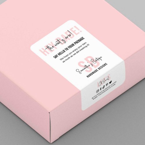 Feminine Pink Monogram Business Thank You Box Seal Label