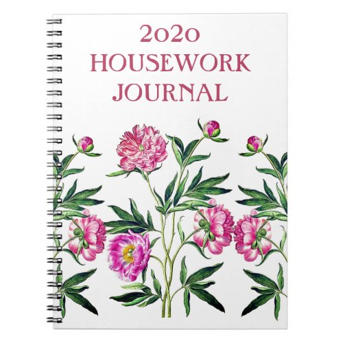 Feminine Pink Peonies 2020 Housework Journal