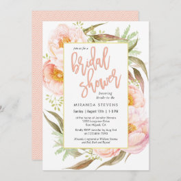 Feminine Pink Peonies Floral Bridal Shower Invitation