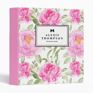 Feminine Pink Peonies Floral Pattern Personalized 3 Ring Binder