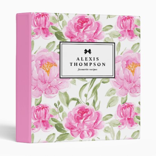 Feminine Pink Peonies Floral Pattern Personalized 3 Ring Binder